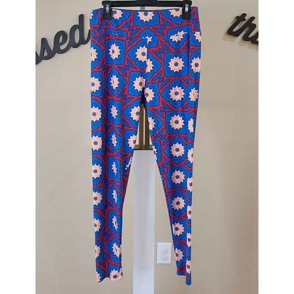 Tall & Curvy LuLaRoe Blue & Orange Designed Leggings